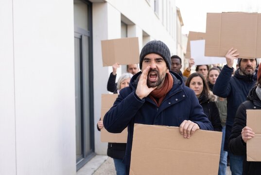 Man raising his voice during a peaceful public demonstration