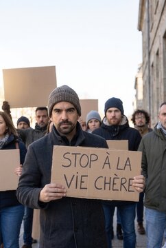 Protester holding a French sign against the high cost of living