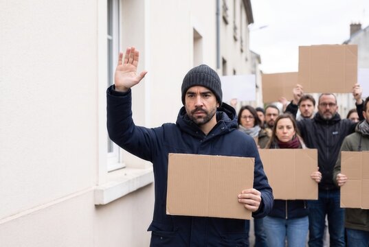 Man raising his hand during a peaceful street demonstration
