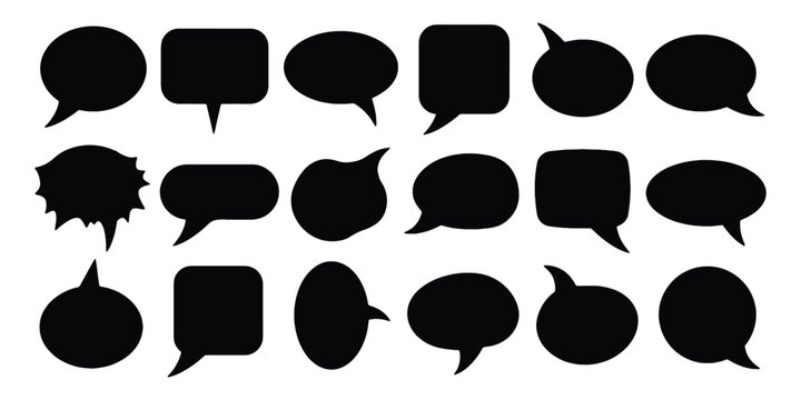 Solid black speech bubbles silhouettes set of dialogue elements vector graphics