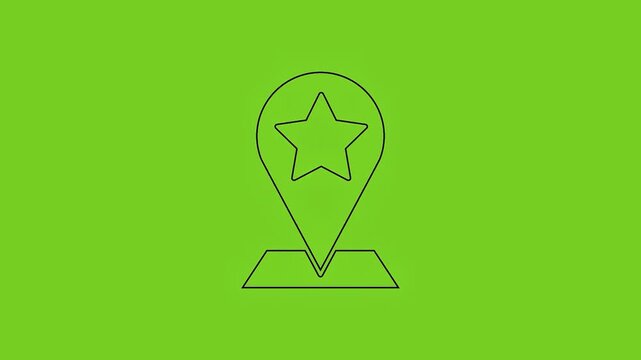 Black line drawing of a star map pointer icon on a green background.