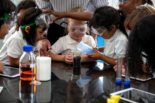 Children engaged in science experiment