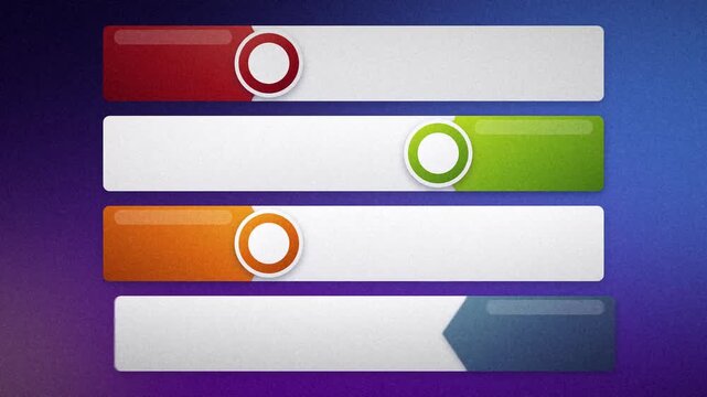 Animated 4 step process infographic lower thirds template with colorful motion design elements and grainy background