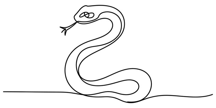 Simple black and white continuous line drawing of a snake with its tongue out designed as a minimal vector illustration for creative projects isolated on transparent background, illustration