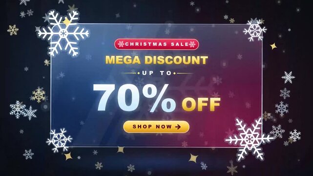 Christmas sale mega discount up to 70 percent off winter promotion banner with snowflakes