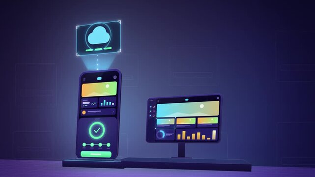 App publishing and deployment to the cloud angled view looping motion