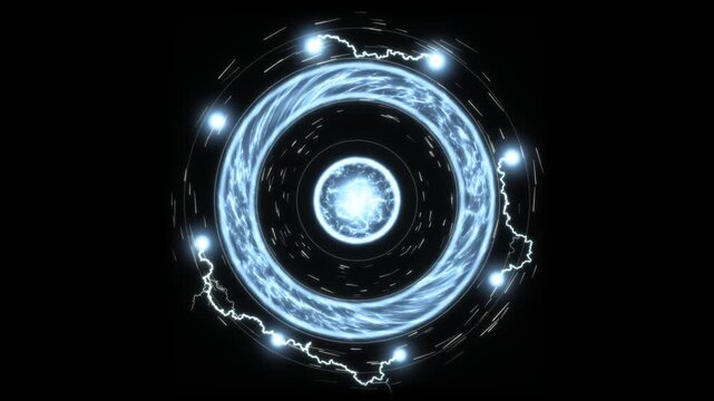 Electric blue arc reactor plasma core seamless loop isolated on black background, 4K VFX element