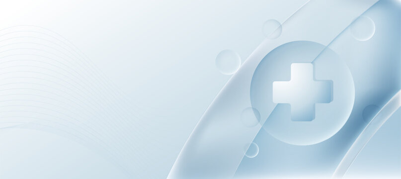 Abstract healthcare background with medical cross symbol and fluid shapes in light blue tones