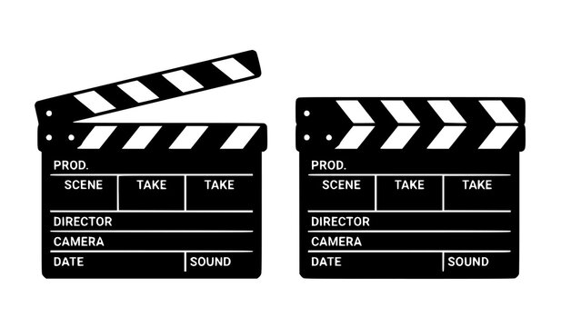 Black movie director clapperboard slate pair vector icon set isolated on white background for cinema production