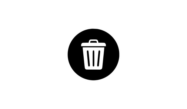 Black round trash can waste basket line icon symbol isolated on white background for interface design