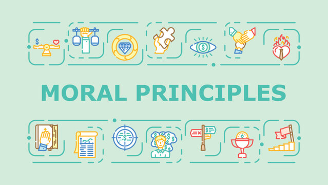 Moral principles banner infographic. Ethics honor, respect morality, temperance duty icon vector illustration