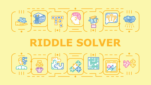 Riddle solver banner infographic. Infer puzzle, clue solve, reason answer icon vector illustration