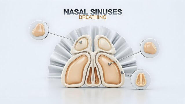 Nasal sinuses breathing anatomical with cross-section view