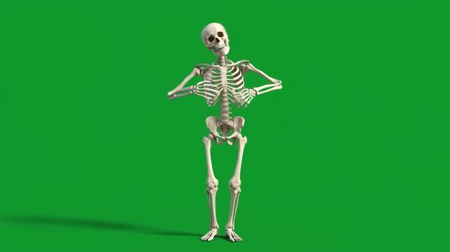 Green screen full body human skeleton standing and gesturing halloween