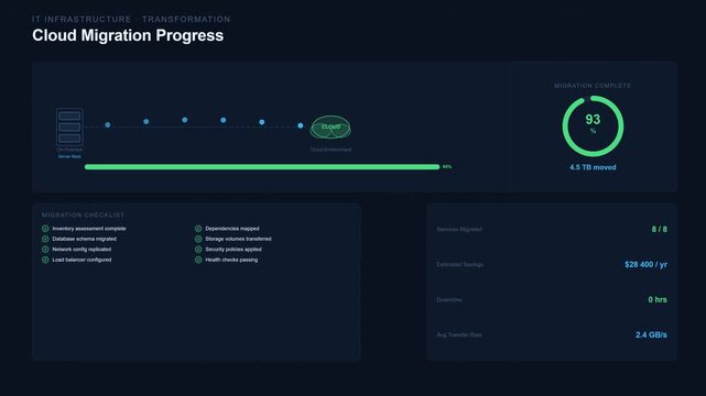 Cloud Migration Progress Dashboard Loop Animation