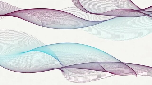 Abstract background featuring glowing geometric waveforms moving gracefully across a pristine white digital canvas in a modern technological visualization style