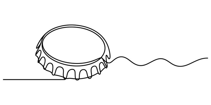 Continuous single line drawing of a metal bottle cap for a beverage drink isolated on a white background Vector, illustration