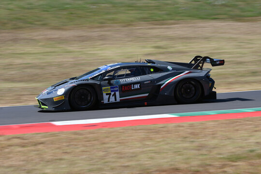 Scarperia, Italy - July 24th 2026: Lamborghini Huracan GT3 EVO 2 of team DL RACING drive by Bouarfa-Clementi in action during Italian Championship GT Endurance race event at Mugello Circuit.