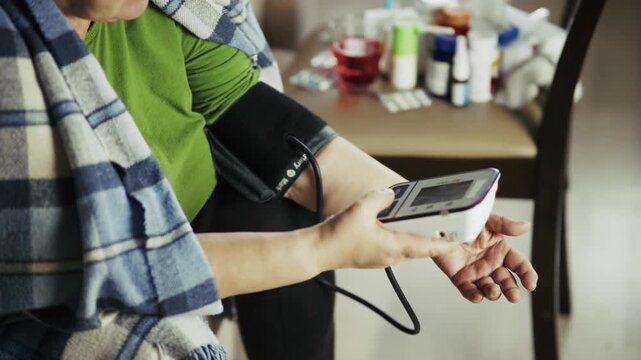 Patient Measuring Blood Pressure With Digital Monitor