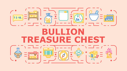 Bullion treasure chest banner infographic. Crypt gold, gem riches, relic bars icon vector illustration © sevector