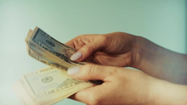 Counting Of Dollar Banknotes. Managing Cash Finance