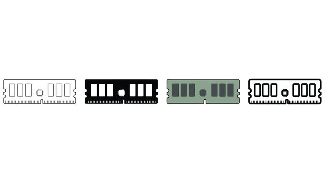 Collection of stylized computer random access memory modules in outline and filled styles