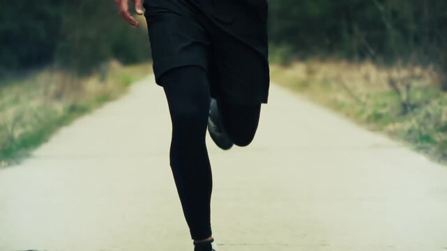 Runner Moving Along Asphalt Path During Outdoor Training