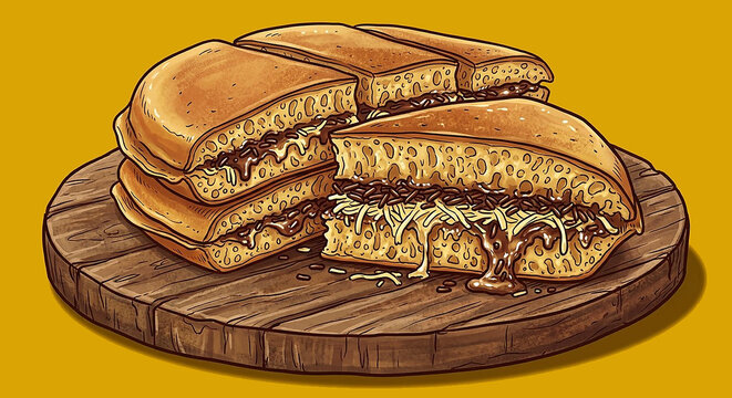 Detailed vector illustration of Indonesian martabak manis, chocolate cheese