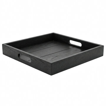 Black wooden serving tray featuring handles