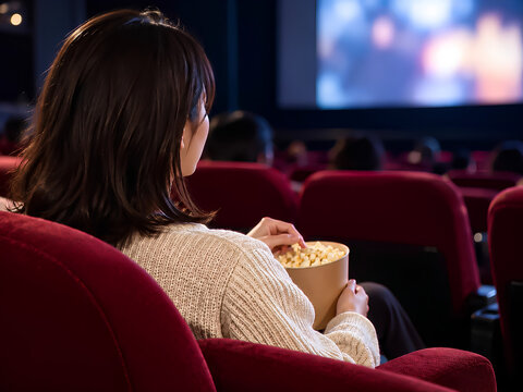 映画館で映画を鑑賞する女性の後ろ姿
