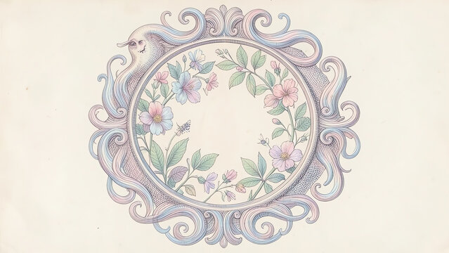 Art nouveau decorative botanical frame with empty center