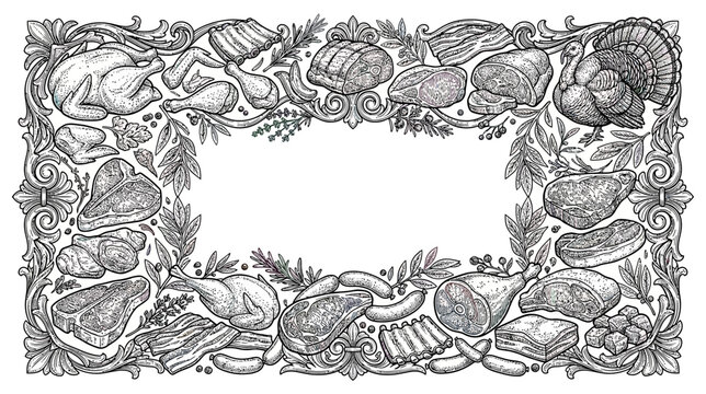 Ornate Meat Border Frame Illustration