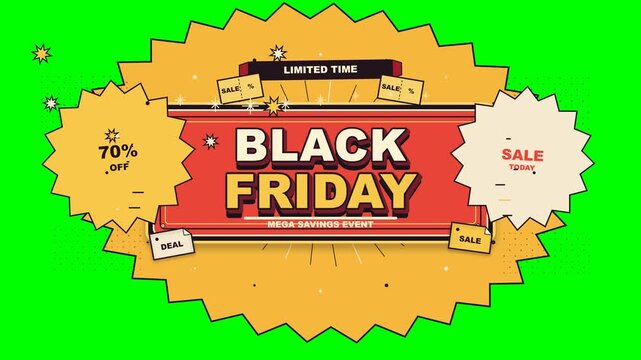 Retro Style Black Friday Sales Promotion Banner with Limited Time Offer and Mega Savings for E-commerce Marketing