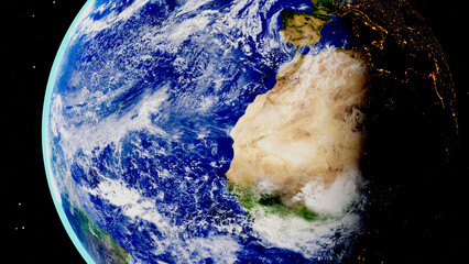 Planet Earth View of Africa Sahara and Europe Day to Night 3D Illustration © WORLD HUB