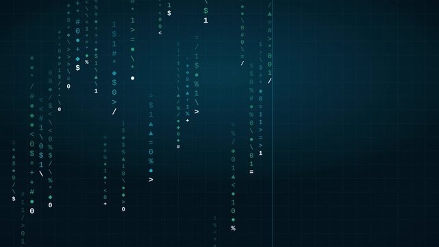 4K matrix numbers background with cascading numbers and code columns, deep ocean aqua interface