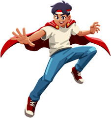 Indonesian Boy Superhero Jumping Illustration © Hydric