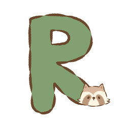 背景透過のもっちり手描きイラスト　アニマルアルファベット　R　アライグマ © hiyokomame