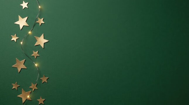 Glowing star string lights on green wall