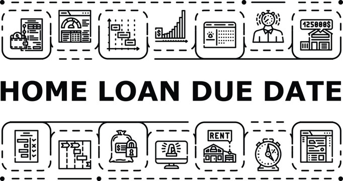 Home loan due date banner infographic. Payment reminder, agreement finance, account schedule icon vector illustration