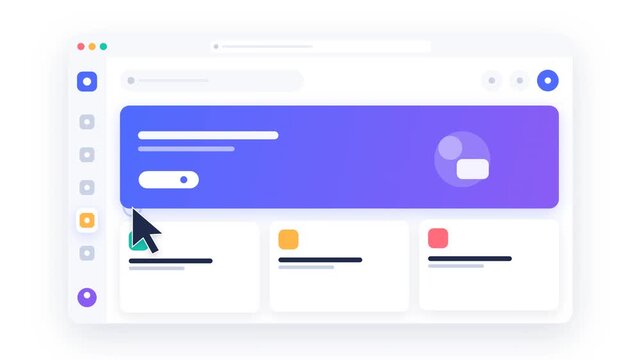 Animated desktop dashboard UI interface with interactive menus and charts