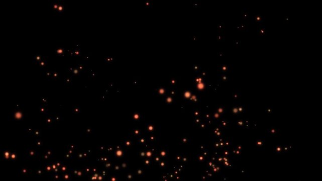 Glowing Orange Fire Sparks and Floating Embers on Black Background, Abstract Fiery Particle Animation Loop