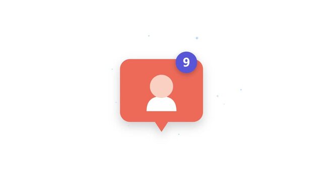 Looping 4K motion graphic animation of a notification profile card where a blue badge pops in, counts sequentially from 1 to 9, and fades out cleanly in a seamless loop with bald avatar and adjusted p