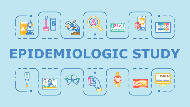 Epidemiologic study banner infographic. Cohort transmission, morbidity confounding, epidemiology outbreak icon vector illustration