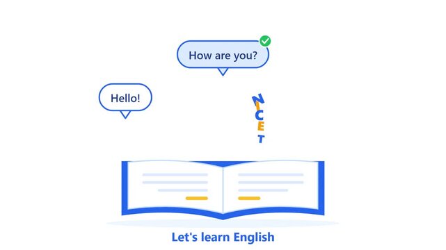 Step-by-step flat illustration of language learning progress with open books and speech bubbles on a clean white background. Ideal for office productivity and corporate training content.