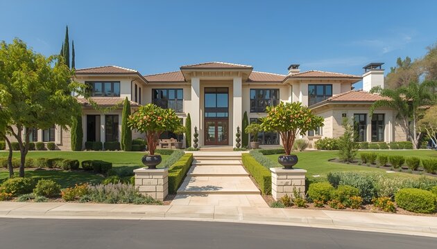 Luxury Modern Home Exterior in Calabasas, California, Featuring Contemporary Architecture, Landscaped Gardens, Elegant Outdoor Spaces and Upscale Residential Real Estate