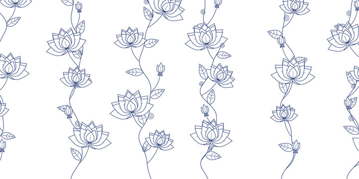 Seamless pattern with lotus flowers on white background