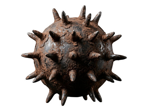 Old rusty naval mine with spikes isolated on transparent background