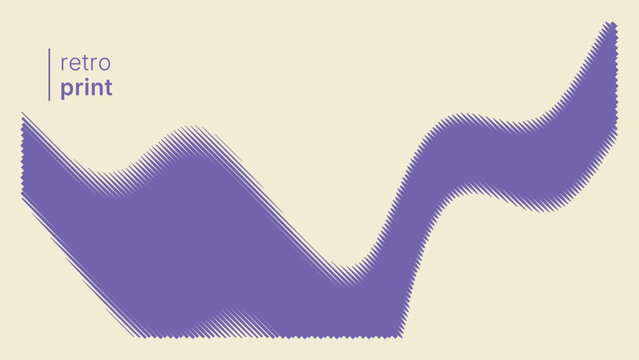 Purple wavy shape with parallel line texture on a light beige background, featuring the text retro print in a sans-serif font