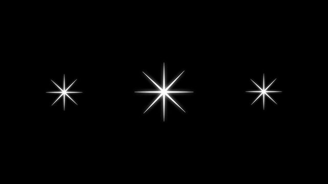 glowing sparkle star twinkle, White sparkling star, glowing fairy twinkle stars, flat vector star particle, starry sky festive overlay, light effect, glitter star particle on black  background
