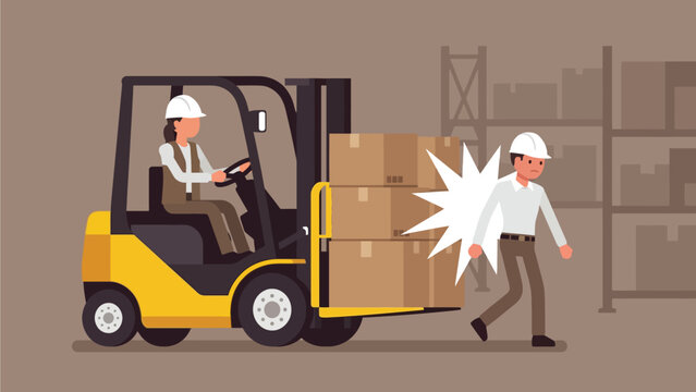 Flat vector safety illustration of forklift accident in warehouse design